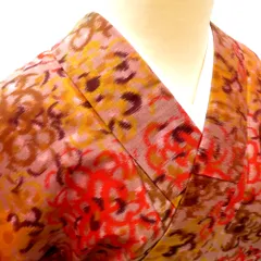 小紋 アンティーク 銘仙 昔着物 茶×多色 花 袷 バチ衿 正絹 昔きもの レトロモダン 明治・大正ロマン 和洋ミックス 身丈151.6cm