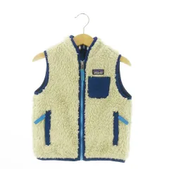 パタゴニア Patagonia アウトドアウエア 子ども服 ボアベスト 2T ベージュ 青 ブルー ノースリーブ ジップアップ /AO2 ■GY99