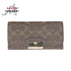 COACH コーチ シグネチャー グレー ベージュ シルバー金具 キャンバス/レザー 長財布 ロングウォレット レディース 600373【中古】