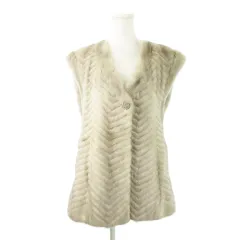 ノーブランド サファイアミンク ファー ベスト 毛皮 Vカット シェブロンカット ヘリンボーン グレー /MN9 ■GY11