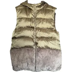  ESTNATION  エストネーション フード付きブラックダウンベスト ファー付き カーキ ゴールド レディース 38【Z1799】