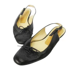 リーガル REGAL CLASS スリングバックパンプス ローヒール レザー 革 スクエアトゥ パンチング メダリオン レースアップ 23.5 黒 ブラック /CK11 ■GY99