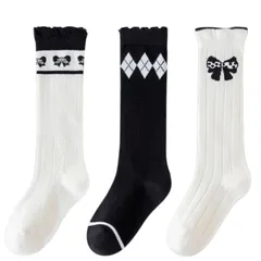 [Belle Iza Bella] ガールズ ソックス 3足組 ハイソックス キッズ 女の子 靴下 フリル リブ編み シンプル 柄付き 3足セット そっくす くつした こども ドレス ピアノ フォーマル  [3足セットA] [3] [20.0-22.0 cm]