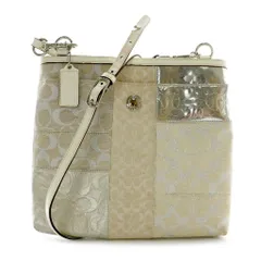 コーチ COACH ショルダーバッグ キャンバス レザー 皮革 パッチワーク シグネチャー ロゴ ベージュ 銀 シルバー 42519 /MP ■GY42