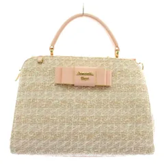 サマンサベガ Samantha Vega ハンドバッグ ショルダー 2WAY ツイード リボン ロゴ ゴールド金具 ピンク 白 ホワイト /XZ ■GY18