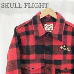 スカルフライト SKULL FLIGHT ウール チェック ジャケット アウター ブルゾン M レッド ブラック  メンズ ファッション _234023のサムネイル