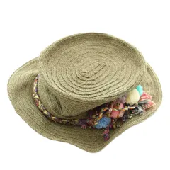 カシラ CA4LA 麦わら帽子 ストローハット 麻 リネン 鈴 フリンジ ポンポン ベージュ /XZ ■GY99