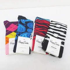 ハッピーソックス Happy Socks 4足セット 靴下 ソックス くつ下 25～29cm マルチカラー ロゴ 文字 刺繍 総柄 タグ付