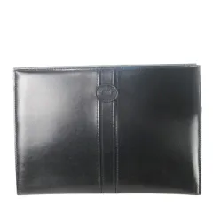 ダックス DAKS セカンドバッグ クラッチバッグ レザー 革 切替ライン ロゴ型押し 黒 ブラック /CK4 ■GY13