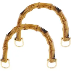 サムコス バンブー 持ち手 DIYバンブー バンブー持ち手手芸 U形 バッグ用 竹製 素材 Dカン付き 2点セット 中くらい