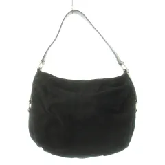 フルラ FURLA ハンドバッグ ワンショルダー スエード 切替 レザー 革 型押し タック ロゴ 黒 ブラック /CK23 ■GY17