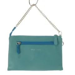 コールハーン COLE HAAN ミニバッグ ポーチ レザー 革 ロゴ チェーンストラップ 配色 バイカラー 青 ブルー ターコイズ /CK13 ■GY99