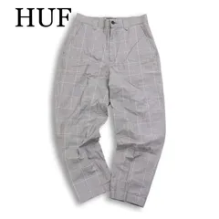HUF ハフ 春夏 ロゴ刺繍★ グレンチェック テーパード スラックス パンツ Sz.28 メンズ 灰 グレー