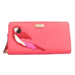 ケイトスペード KATE SPADE ウォレット 長財布 レザー ピンク オウムアップリケ ラウンドファスナー ロゴプレート /FF ■GY18