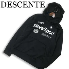 DESCENTE デサント Move Sport★ ロゴ プリント ライトスムース プルオーバー パーカー Sz.L メンズ 黒 トレーニング