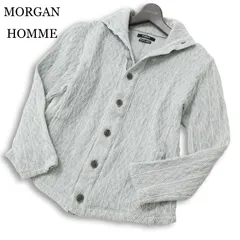 MORGAN HOMME モルガン オム 通年 デザイン編み★ スタンドカラー ニット ジャケット Sz.M メンズ 灰 グレー 日本製のサムネイル