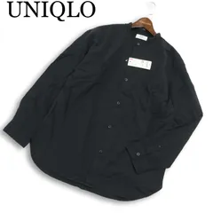 【新品 未使用】 UNIQLO ユニクロ 春夏 麻混 コットン リネン★ スタンドカラー 長袖 シャツ Sz.L メンズ 黒