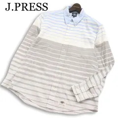 J.PRESS ジェイプレス 通年 コットン100％★ 長袖 ボーダー グラデーション ボタンダウン シャツ Sz.L メンズ