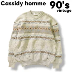 【ビッグサイズ】 90s Cassidy homme キャシディオム 総柄 立体ニット 3Dセーター 2L ライトグレー メンズ
