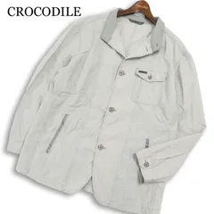 CROCODILE クロコダイル 春夏★ ボーダー カバーオール ジャケット Sz.3L メンズ 灰 グレー 大きいサイズ 特大