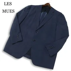 LES MUES レミュー 春夏 背抜き シアサッカー★ 千鳥格子 テーラード ジャケット Sz.4L メンズ ネイビー 大きいサイズ 特大