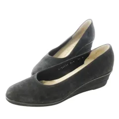 サルヴァトーレフェラガモ Salvatore Ferragamo BOUTIQUE パンプス ウェッジソール アーモンドトゥ スエード レザー 革 7.5 24.5cm 黒 ブラック /CK8 ■GY40