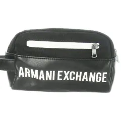アルマーニエクスチェンジ A/X ARMANI EXCHANGE ポーチ ハンドル付き キャンバス レザー 革 ロゴ 黒 ブラック /AO3 ■GY18