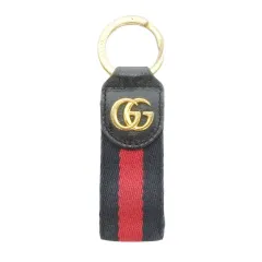グッチ GUCCI オフィディア キーリング キーホルダー GGマーモント シェリーライン 刻印 キャンバス レザー 黒 ブラック /AH8 ■GY11