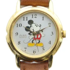 セイコー SEIKO V501-0170 ALBA アルバ 腕時計 ウォッチ クォーツ Disney ディズニー ミッキー 白文字盤 ゴールド色 ■GY18 /MQ