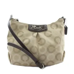 コーチ COACH ショルダーバッグ キャンバス レザー オプアート 総柄 ロゴ シルバー金具 ベージュ 茶色 ブラウン /XZ ■GY18