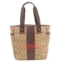 コーチ COACH F70074 ヘリテージ ストライプ シグネチャー トート ハンドバッグ 肩掛け ロゴ PVC 茶 ブラウン /GV ■GY18