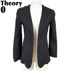 【美品】 Theory 麻混ノーカラージャケット 0 ブラック 無地