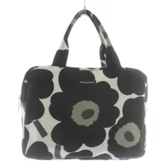 マリメッコ marimekko ハンドバッグ トート キャンバス ウニッコ柄 総柄 ロゴ 黒 ブラック 白 ホワイト /XZ ■GY18