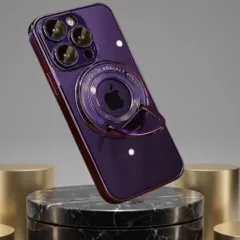iPhone 15 Pro パープル MagSafe スタンド カメラカバー クリア レンズカバー