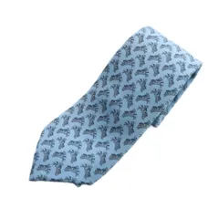 エルメス HERMES ネクタイ レギュラータイ 総柄 ロゴ 絹 シルク 青 ブルー ■GY17 /MQ ■OH