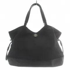 トリーバーチ TORY BURCH トートバッグ ハンド ナイロン レザー 切り替え ロゴ ゴールド金具 黒 ブラック /XZ ■GY14