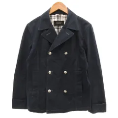 バーバリーブラックレーベル BURBERRY BLACK LABEL ピーコート ダブルブレスト メタルボタン ロゴ ステッチ M 紺 ネイビー /JS ■GY11