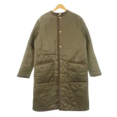 トラディショナルウェザーウェア Traditional Weatherwear ウェーブキルティングジャケット ノーカラー ロング丈 裏側ボア 34 S 緑 グリーン カーキ /AH8 ■GY11