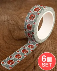 【6個セット】ブルー・オレンジ小花柄-ティラキタオリジナル マスキングテープ 15mm x 10m / セット マスキン