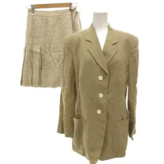 バーバリーズ Burberrys ヴィンテージ スーツ セットアップ テーラードジャケット ラップスカート 3B ノーベント チェック 9 麻 リネン ベージュ 白 ホワイト /GV ■GY50