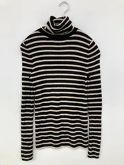 UNIQLO ユニクロ ニット/セーター S ブラック ウール・ニット ボーダー柄 長袖 ミドル丈 タートルネック/ハイネック
