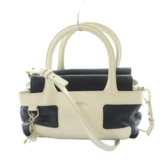 バリー BALLY ハンドバッグ ショルダー 2WAY トート レザー ロゴ 白 ホワイト 紺 ネイビー ■GY11 /MQ