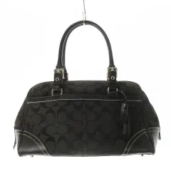 コーチ COACH ハンドバッグ ミニボストン キャンバス レザー 革 シグネチャー タッセル 黒 ブラック 8K05 /CK6 ■GY11