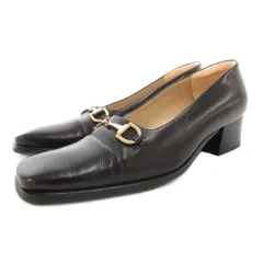 グッチ GUCCI ホースビットパンプス スクエアトゥ チャンキーヒール レザー 37.5 黒 ブラック 101 1420 /GV ■GY18