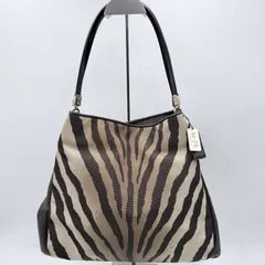 COACH（コーチ） ゼブラ柄 ワンショルダーバッグ キャンバス×レザー ブラウン系
