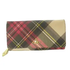 ヴィヴィアンウエストウッド Vivienne Westwood 長財布 レザー 本革 赤 レッド チェック柄 オーブロゴ /CK8 ■GY99
