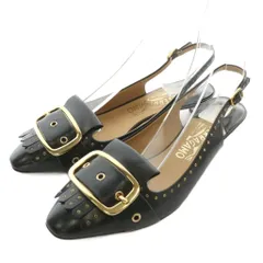 サルヴァトーレフェラガモ Salvatore Ferragamo パンプス レザー ローヒール バックストラップ ベルト スタッズ タッセル 7.5 24.5cm 黒 ブラック /XZ ■GY40
