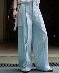 CHUCLLA センタープリーツ カーゴワイドパンツ L ライトブルー