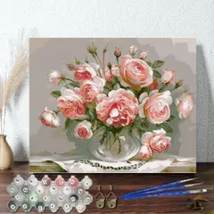 油絵 絵画 インテリア 油絵 セット 油絵風 美術品 数字 塗り絵 大人の 塗り絵 キット 風景画 花 ピンク椿 DIY絵 キャンバス 油絵の具 壁デコ 壁装飾 名画 壁飾り  手作り 敬老の日 母の日 初心者 誕生日 新築 お祝い 母の日 父の日
