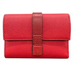 LOEWE 極美品 ロエベ SMALL VERTICAL WALLET スモール バーティカル ウォレット アナグラム 三つ折り財布 レザー レッド コンパクトウォレット ミニ財布 Aランク 中古 鑑定済 ロエベ財布